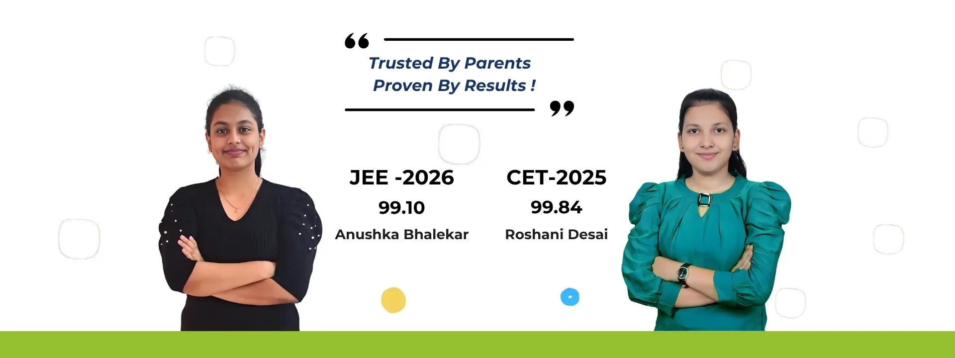 Saptarshi Classes Toppers - Anushka Bhalekar JEE 2026 Score 99.10, Roshani Desai CET 2025 Score 99.84
